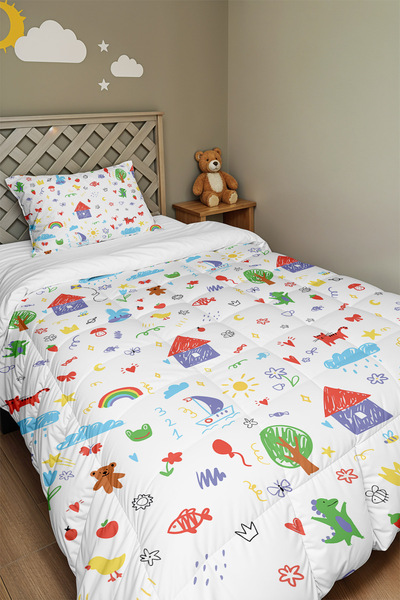 EVPANYA Tiny Drawings Patterned Single Duvet and Pillowcase