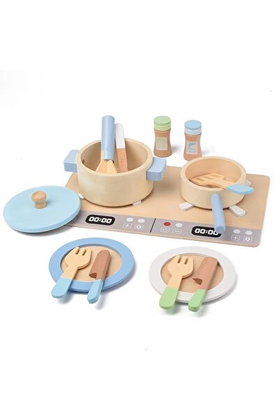 tinymaya Ahşap Eğitici Mutfak Seti, Montessori Eğitici Tencere Tava Seti, Rol...