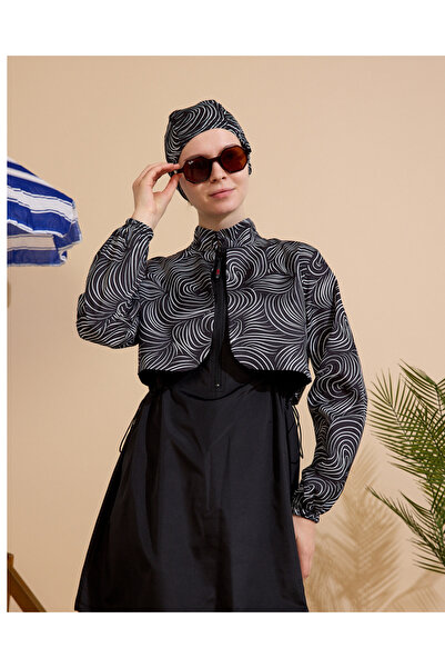 GAVLİA Women's Hijab Swimsuit Set of 4 with Half-Cover Zipper.