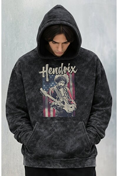 Fuddy Moda Unisex Jimi Hendrix με τύπωμα με κουκούλα Πλενόμενο φούτερ, oversi...