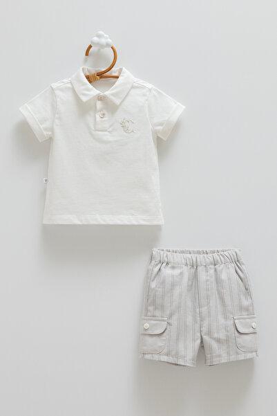 Caramell Baby Boy Set Polo Neck T-Shirt and Striped Shorts 2-Piece Summer Set...