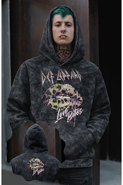 Fuddy Moda Unisex Oversize kroj Def Leppard Love Bites Neck Štampano Sa kapul...