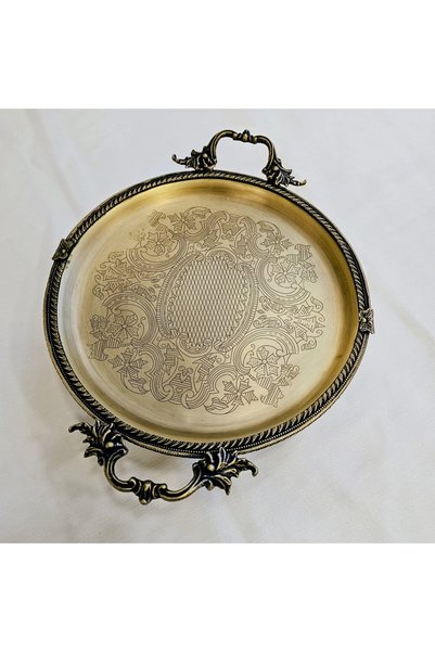 MaviDamla Stainless Steel Tray with Casted Edge Frame 25 cm Antique
