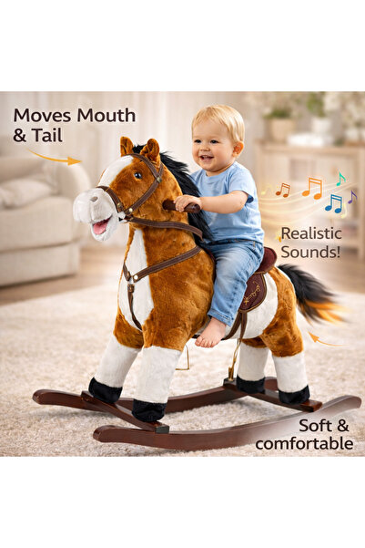 LEAN Rocking horse light brown moves mouth tail sounds 74 cm
