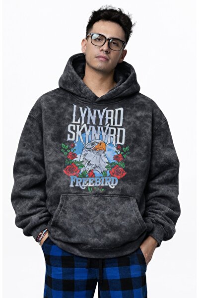 Fuddy Moda Hanorac unisex supradimensionat Lynyrd Freebird Rose Eagle cu impr...