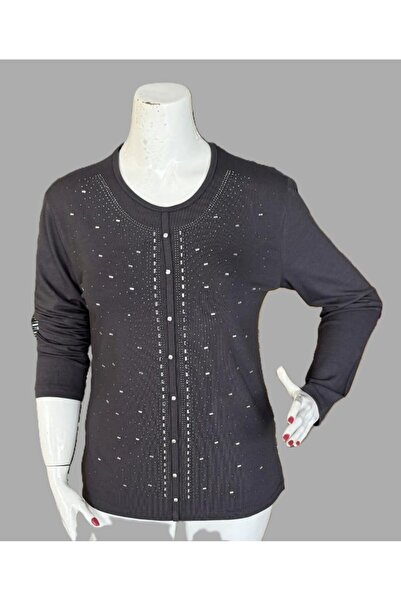 Gündoğan Long Sleeve Luxury Stone Embroidered Clover Fabric Mother Blouse