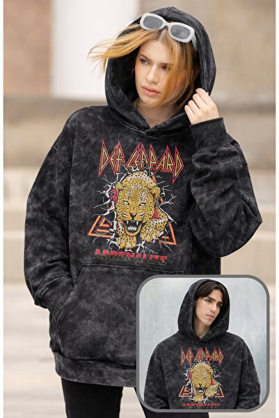 Fuddy Moda سويت شيرت ديف ليبارد أدرينالايز مطبوع بغطاء رأس قابل للغسل للجنسين...