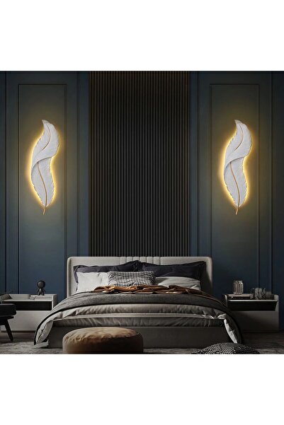 APLİKHANE BEYAZ YAPRAK APLİK GOLD ŞERİTLİ ELEKTRİKLİ ( 57 x 14 ) EV OFİS DUVA...