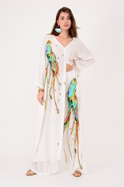 Hazinedan Set kimono din 2 piese pentru femei, cu model autentic de caracatiț...