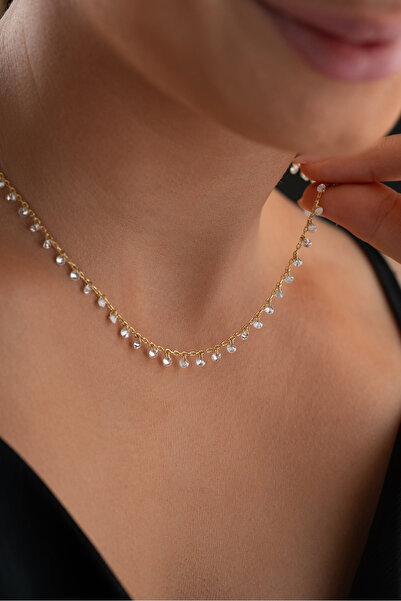 Silvano Jewelry 925 Ayar Gümüş Altın Kaplama Taşlı Model Özel Tasarım Kolye