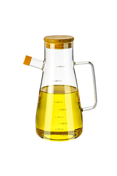 NimaWare Borosilikat Cam 900 ml Yağdanlık – Bambu Kapaklı Vakumlu Cam Zeytiny...