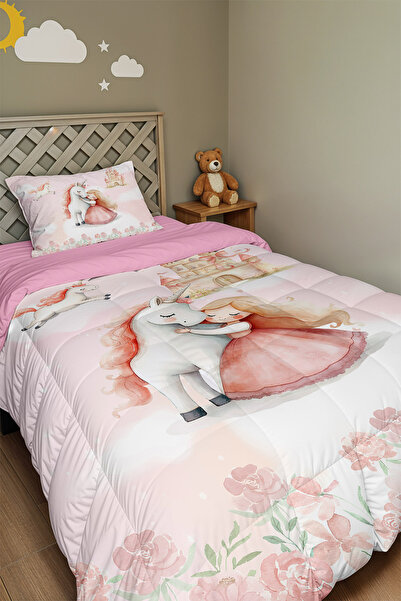 EVPANYA Односпальне ковдра та наволочка з малюнком «Країна рожевих мрій»