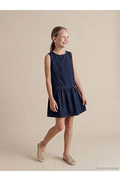 LC Waikiki Lcw Kids Blue Bow Detail Girl's Jean Dress