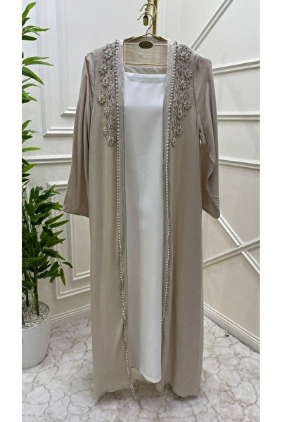 tasmim kian Women's open abaya dress with pearl embroidery