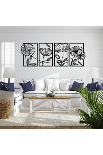 ReklamX 4 Parçalı Modern Çiçek Bahçesi Ahşap Tablo Seti - Estetik Lazer Kesim...