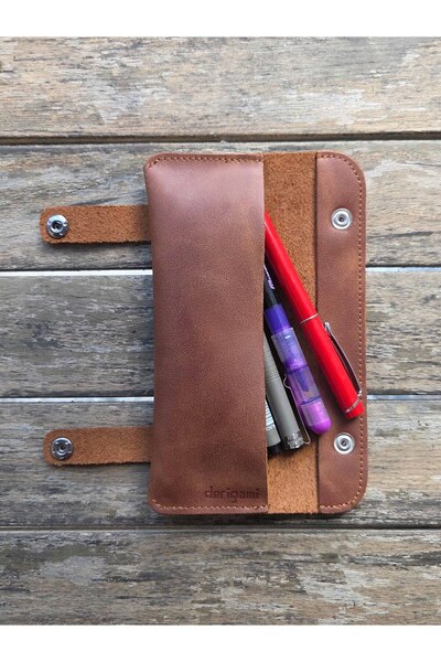 derigami Γνήσιο Δέρμα Χειροποίητη θήκη για στυλό - Μινιμαλιστική θήκη με κουμ...