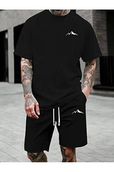 Mella&Co Modieuzy Siyah Men's Mountain Printed Short Sleeve and Comfortable S...