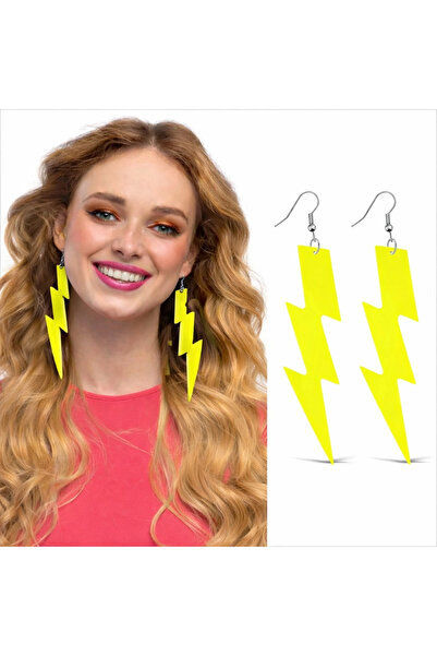 COjans أقراط البرق النيون الصفراء الرجعية من الثمانينات والتسعينات بطول 10 سم