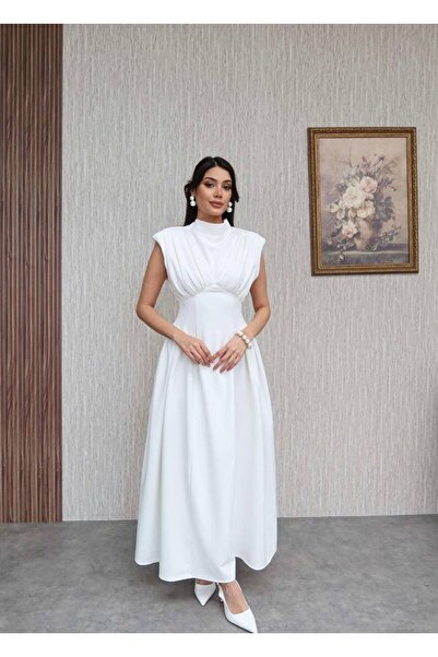 maf collection Γυναικείο Λευκό Με βάτες Με εφαρμογή στη μέση Βραδινό Φόρεμα μ...