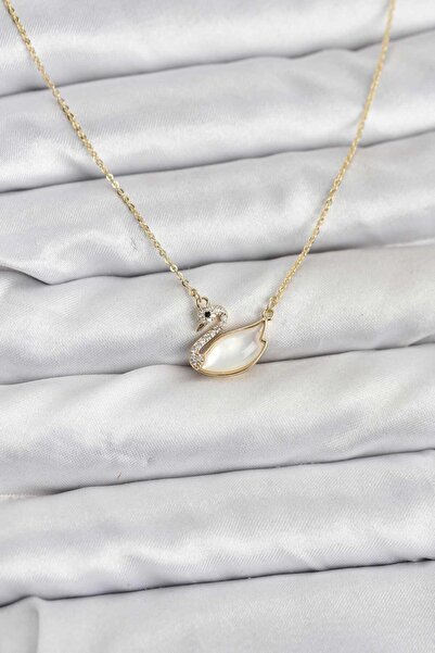 BUTİK AYVİTRİN Brass Gold Color Swan Model Women's Necklace with Gift Box