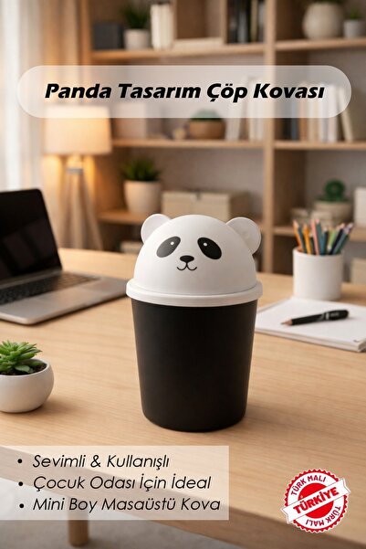 Geffr Sevimli Panda Masaüstü Mini Çöp Kovası Panda Görünümlü Masaüstü Çöp Kut...