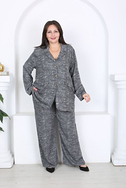 Truva XXL Plus Size Woven Viscose Jacket and Trousers Set, Comfortable Fit, S...