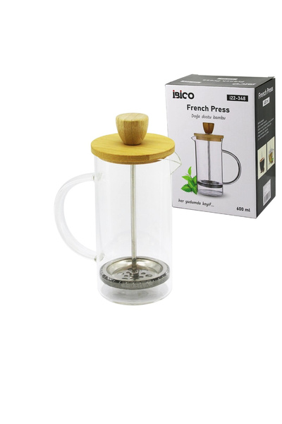 shopwave French press Bamboo lid 600ml glass plant filter (5047)