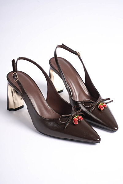 LEVONYA Flora Women's Brown Ribbon Bead Detail Heeled Shoes