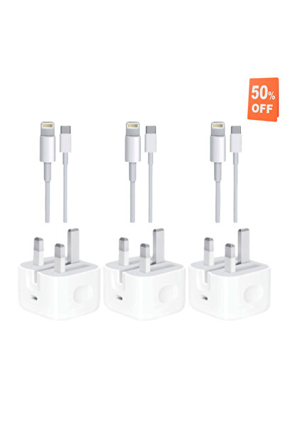 Goat-x باك 3 شواحن آيفون 25W + 3 كيابل Lightning – شحن سريع | عرض خاص