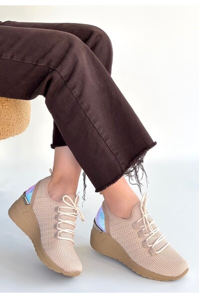 FRESCO SCARFS Weor Beige Knitwear Lace-Up Sneakers