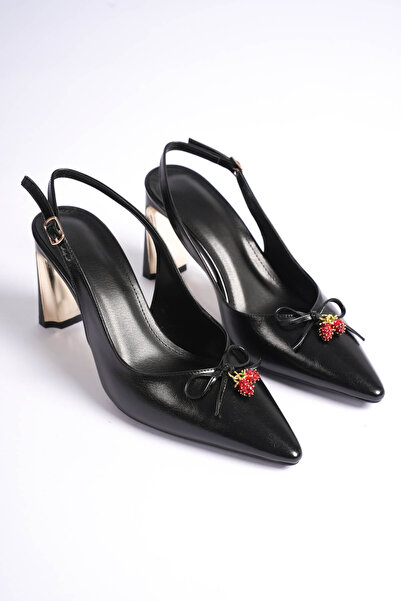 LEVONYA Flora Women's Black Ribbon Bead Detail Heeled Shoes