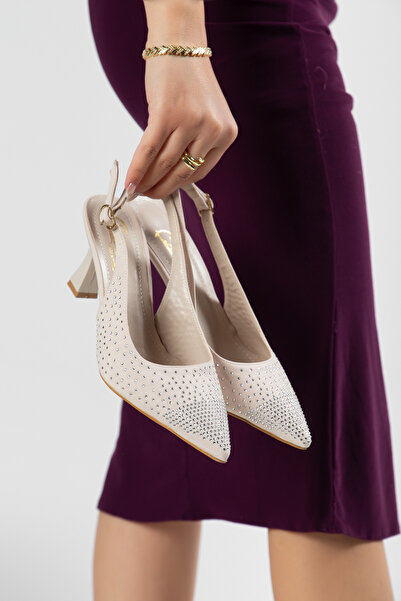 LARİNA SHOES Open Back Elegant Stone Printed Pointed Toe Women's Stiletto