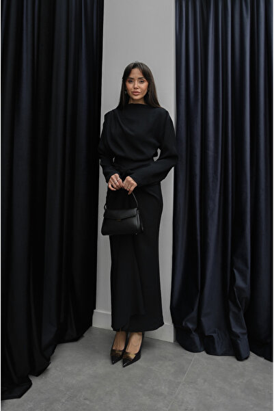 Havoş Set bluză și fustă Black Shane cu încrețituri