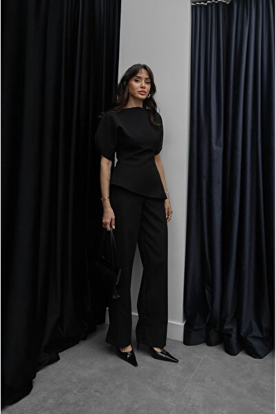 Havoş Set de pantaloni și bluză asimetrică Savone negru