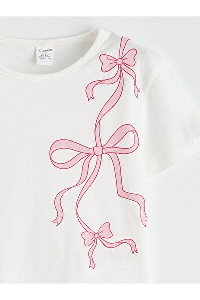 LC Waikiki Pink bow Printed girls' t-shirt and shorts set