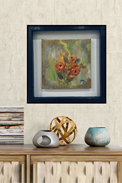 %100 EL YAPIMI TUVAL ÜZERİ YAĞLI BOYA TABLO 30X30 “GÜLLER"
