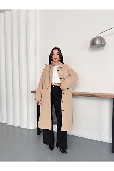 Ekim Store Μακριά καμπαρντίνα με κουμπιά και σάλι