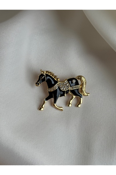 lotusbybuket Zirkon taşlı Çelik siyah at Broş