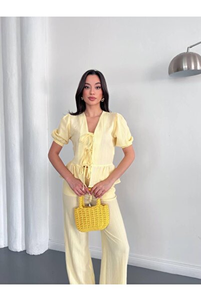 Ekim Store Ruched Lace-Up Double Set