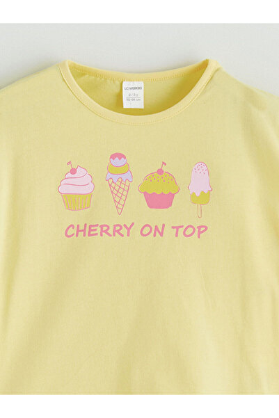 LC Waikiki Yellow Printed girls' t-shirt and shorts set