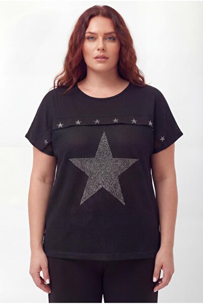 Ebsumu Γυναικεία Μαύρη Μπλούζα Μεγάλου Μεγέθους Star με τύπωμα σε συσκευασία ...