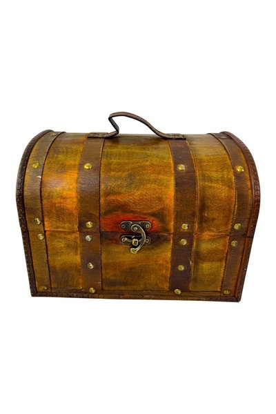 velve Wooden chest-shaped box, accessories and jewelry organizer, Brown, 22x15