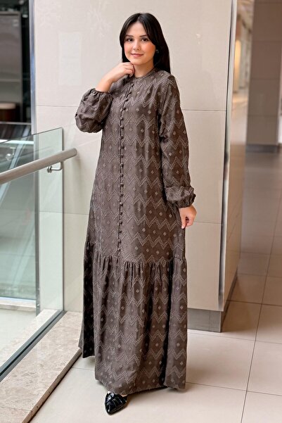 Nuss Zigzag Desenli Tam Boy Elbise