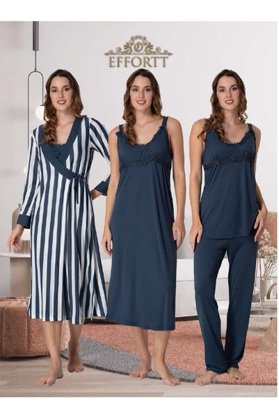 Effortt Dvina Maternity Nightgown, Striped Robes and Pajama Set - 4-Piece Set...