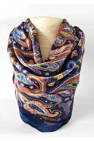 Halley Concept Midnight blue shawl pattern voile Silk scarf