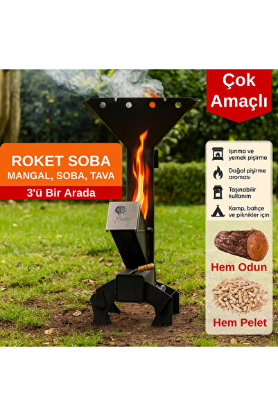 Meaty Cheesy Çok Fonksiyonlu Izgaralı Roket Pelet Sobası ve Odun Sobası - Roc...