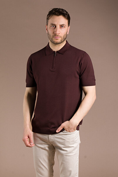 ZEKİ ÖZER Ανδρικό καφέ βασικό πλεκτό μπλουζάκι