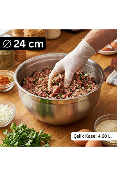 Meaty Cheesy Çelik Kase 24 cm (4.6 L) - Hamur Yoğurma ve Çok Amaçlı Karıştırm...