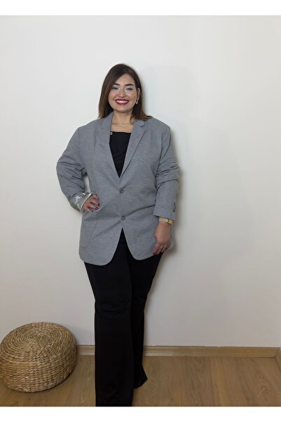 Store Büyük Beden Gri Ceket Geniş Kalıp