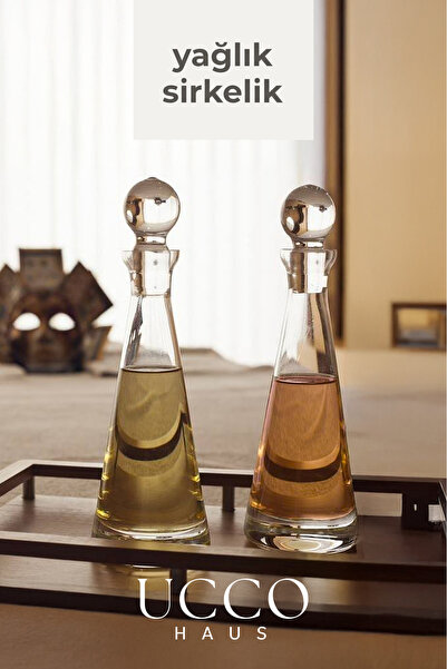 UCCO طقم من قطعتين من زجاج الكريستال عالي الجودة لتقديم الزيت والخل - وعاء زي...